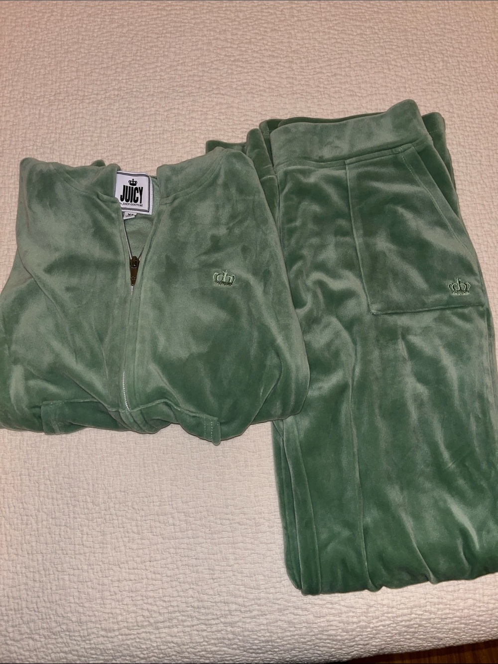 Juicy Couture Sage Green Velour Track Pants & Zip Jacket